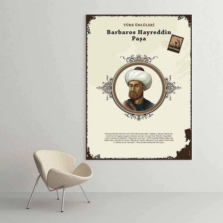 turk-unluleri-posterler-f-573-01 Barbaros Hayreddin Paşa Türk Büyüğü Tablosu – F-573