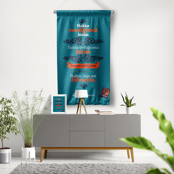 Muhyiddin Abdal Şiirli Duvar Flaması - Tasavvufi Edebi Baskı 8021