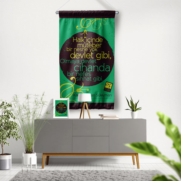 Kanuni Sultan Süleyman Şiirli Duvar Flaması - "Sıhhat Gibi" Edebi Baskı 8024