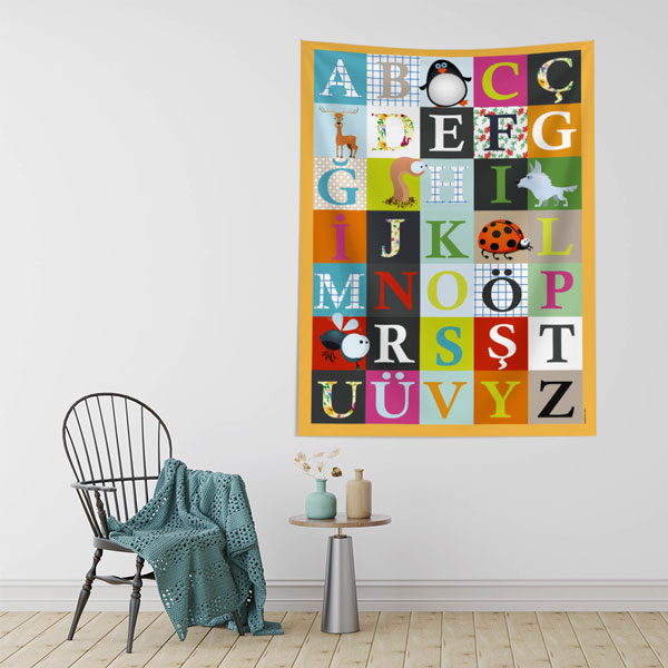 Eğitici Alfabe Duvar Örtüsü - Türkçe Harfler ve Hayvan Figürleri 8419