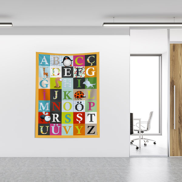 Eğitici Alfabe Duvar Örtüsü - Türkçe Harfler ve Hayvan Figürleri 8419