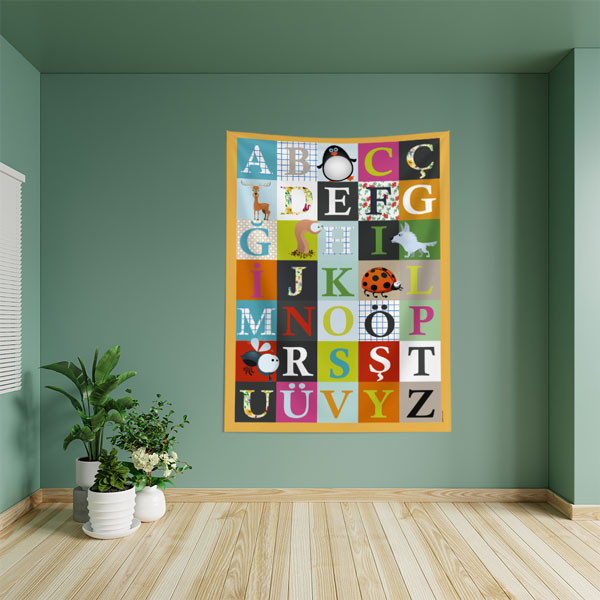 Eğitici Alfabe Duvar Örtüsü - Türkçe Harfler ve Hayvan Figürleri 8419