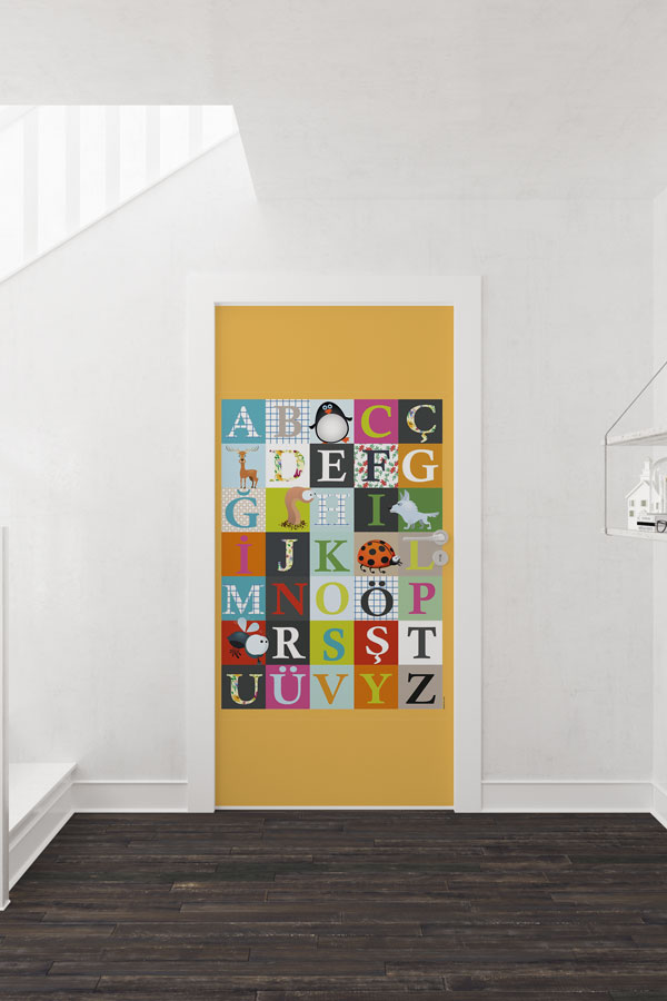 Türkçe Alfabe Kapı Giydirme - Eğitici ve Dekoratif Çocuk Odası Tasarımı 8654