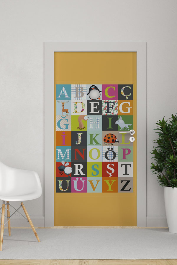 Türkçe Alfabe Kapı Giydirme - Eğitici ve Dekoratif Çocuk Odası Tasarımı 8654