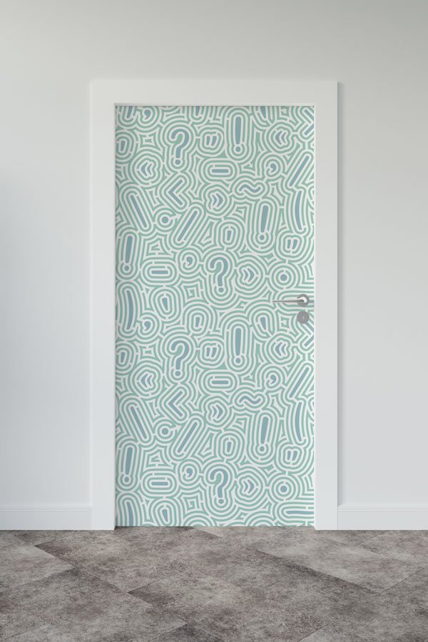 Soru ve Ünlem İşaretli Kapı Giydirme - Eğlenceli Desenli Dekoratif Baskı 8669