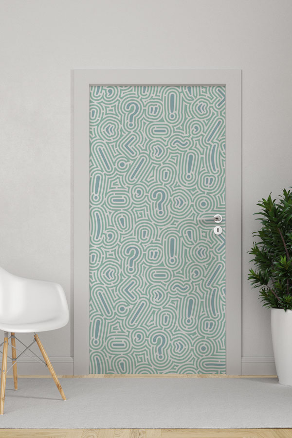 Soru ve Ünlem İşaretli Kapı Giydirme - Eğlenceli Desenli Dekoratif Baskı 8669