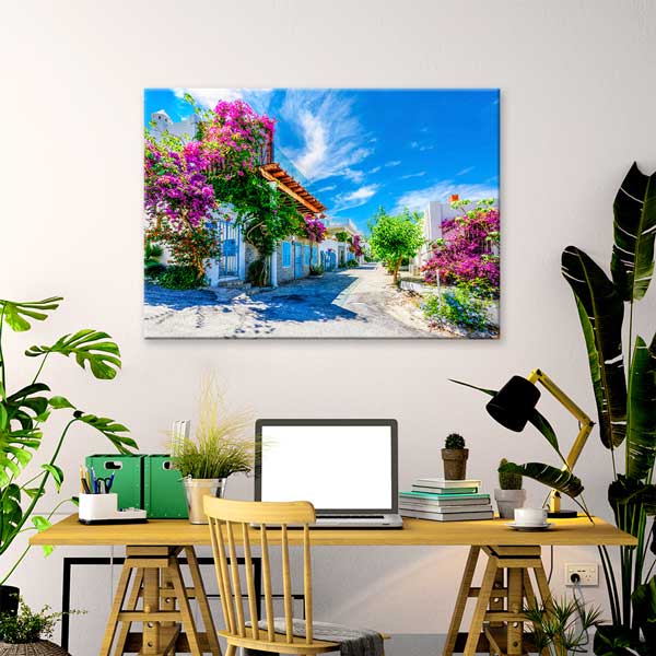 turkey-canvas-decoration-12004-04 Çiçeklerle Süslenmiş Sokak Manzaralı Duvar Tablosu Kanvas Tablo 12004