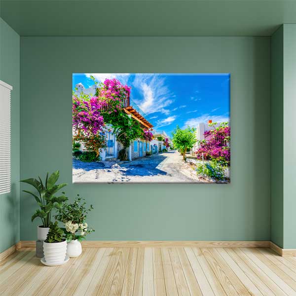 turkey-canvas-decoration-12004-05 Çiçeklerle Süslenmiş Sokak Manzaralı Duvar Tablosu Kanvas Tablo 12004
