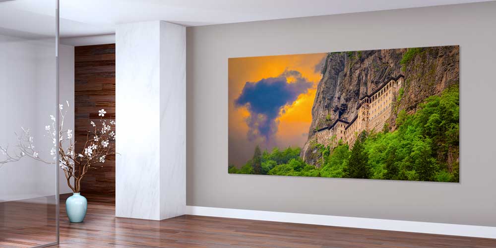 Kayalıklara Oyulmuş Tarihi Manastır ve Yeşil Vadi Panorama Büyük Ebatlı Duvar Dekoru 11953