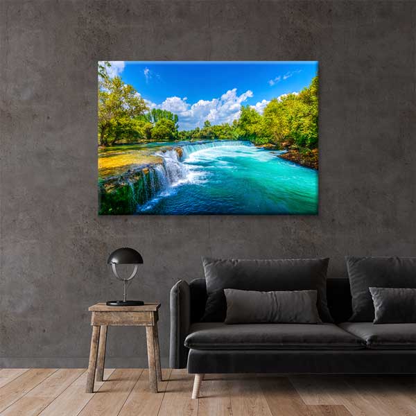 Turkuaz Akarsu ve Şelale Manzaralı Duvar Tablosu Kanvas Tablo 11999