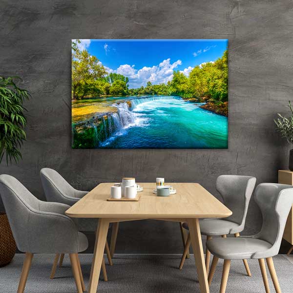 Turkuaz Akarsu ve Şelale Manzaralı Duvar Tablosu Kanvas Tablo 11999