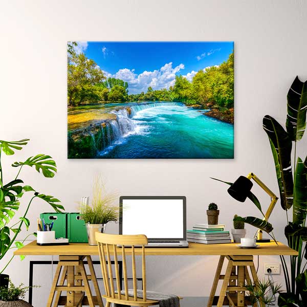 Turkuaz Akarsu ve Şelale Manzaralı Duvar Tablosu Kanvas Tablo 11999