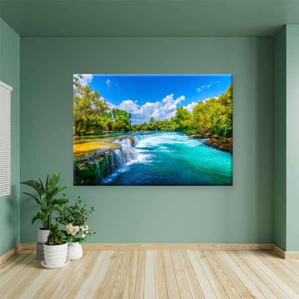 Turkuaz Akarsu ve Şelale Manzaralı Duvar Tablosu Kanvas Tablo 11999
