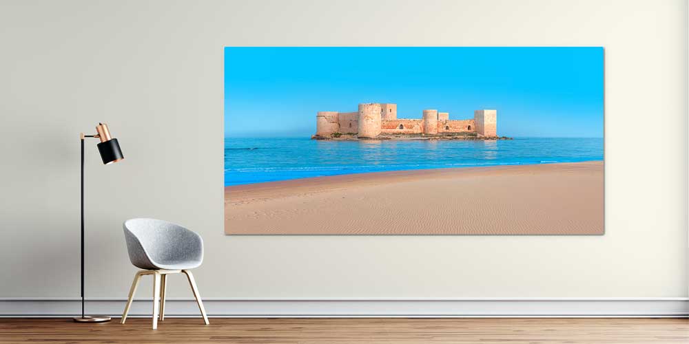 Deniz Üzerinde Tarihi Kale ve Kumsal Manzaralı Büyük Ebat Duvar Dekor Ürünü 11906