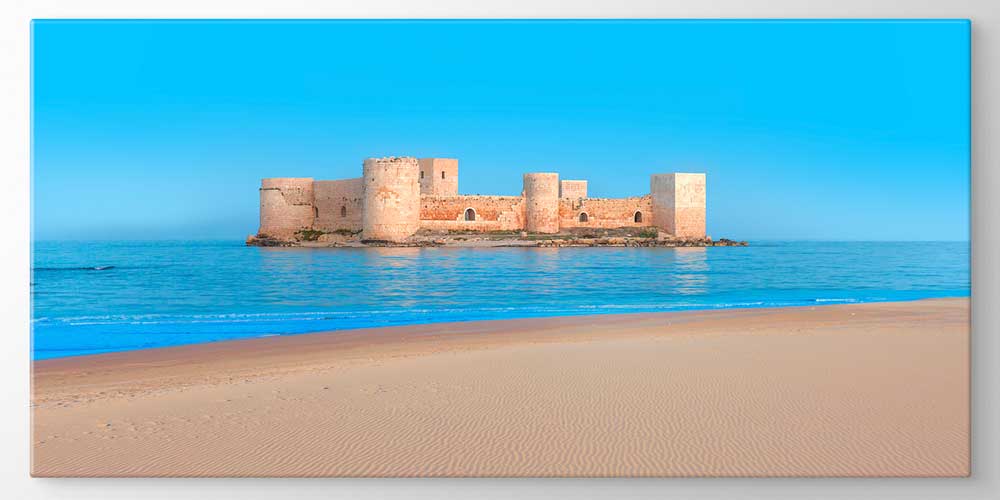 Deniz Üzerinde Tarihi Kale ve Kumsal Manzaralı Büyük Ebat Duvar Dekor Ürünü 11906
