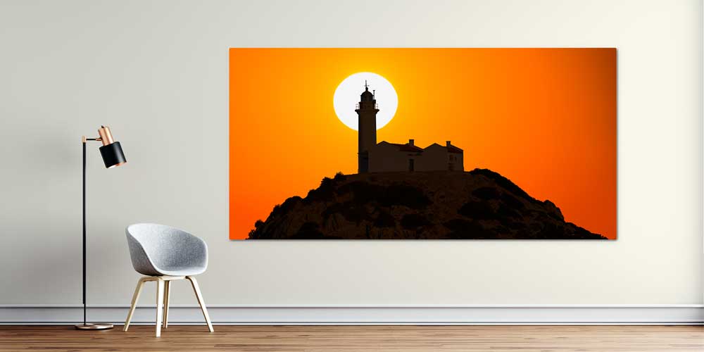 Gün Batımında Deniz Feneri Siluetli Büyük Ebat Duvar Dekor Ürünü 11907