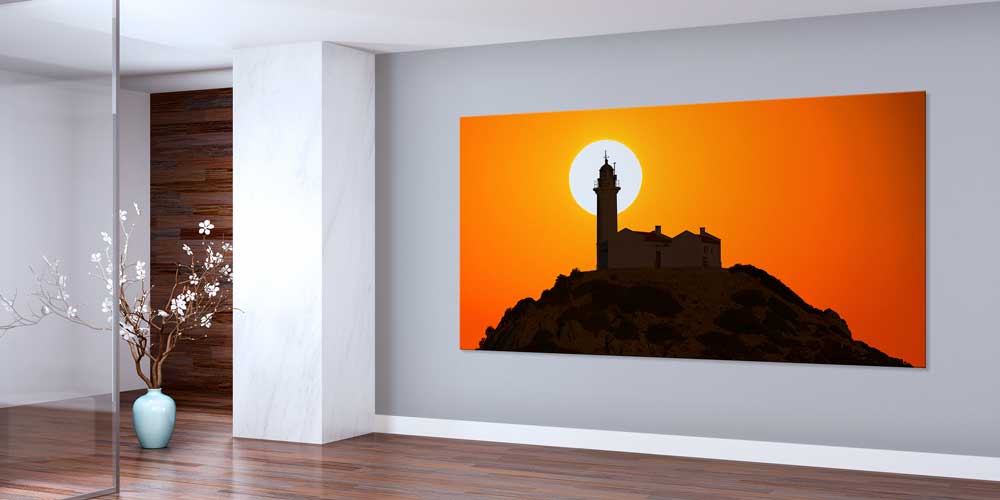 Gün Batımında Deniz Feneri Siluetli Büyük Ebat Duvar Dekor Ürünü 11907