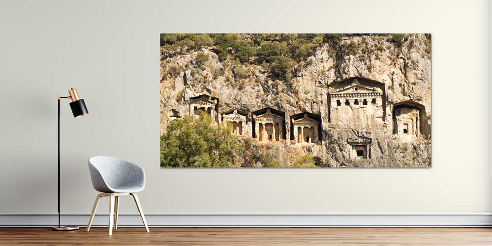 Kayalık Yamaçta Antik Kaya Mezarları Manzaralı Büyük Ebat Duvar Dekor Ürünü 11909