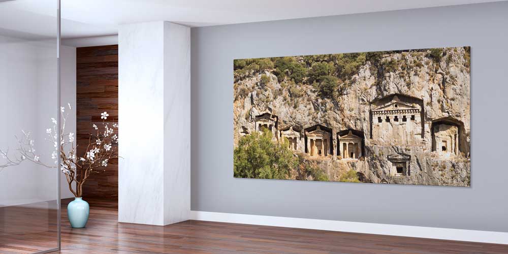 Kayalık Yamaçta Antik Kaya Mezarları Manzaralı Büyük Ebat Duvar Dekor Ürünü 11909