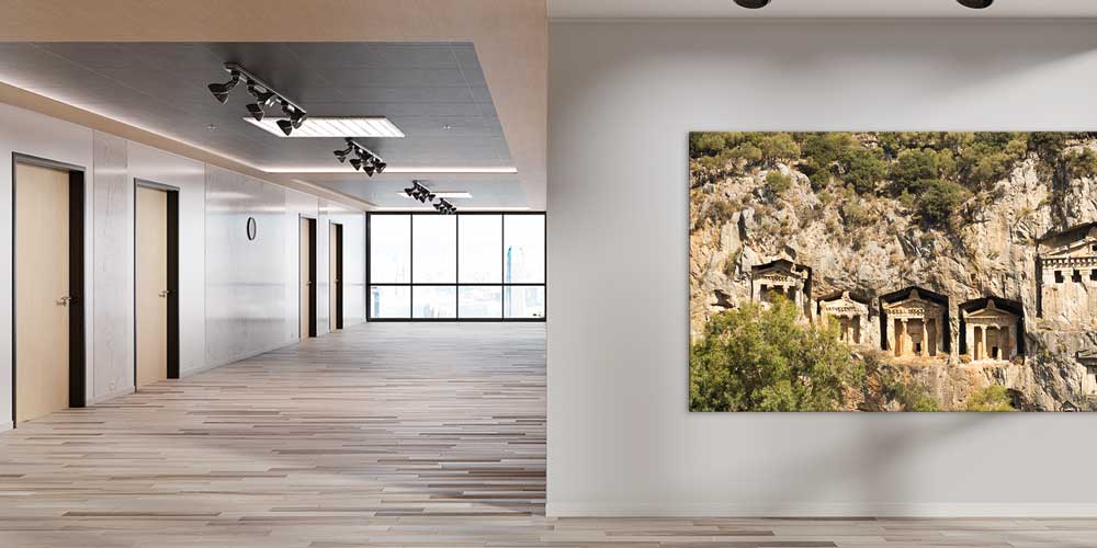 Kayalık Yamaçta Antik Kaya Mezarları Manzaralı Büyük Ebat Duvar Dekor Ürünü 11909