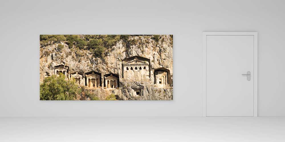 Kayalık Yamaçta Antik Kaya Mezarları Manzaralı Büyük Ebat Duvar Dekor Ürünü 11909