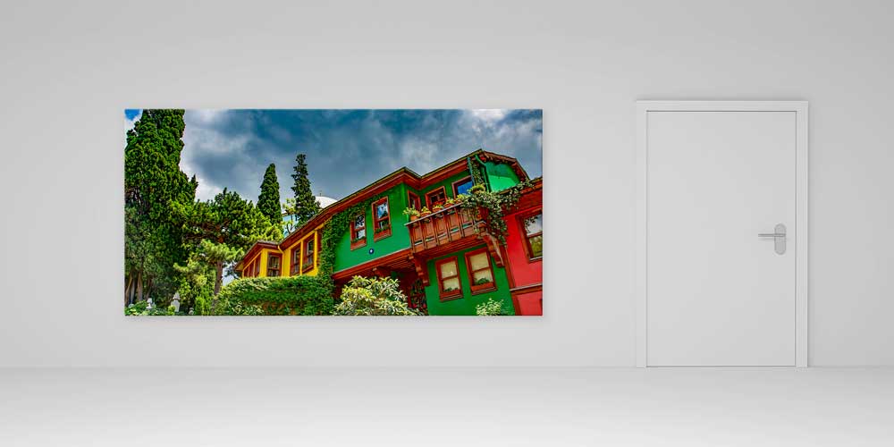 Renkli Tarihi İstanbul Evleri Manzaralı Büyük Ebatlı Duvar Dekoru 11913