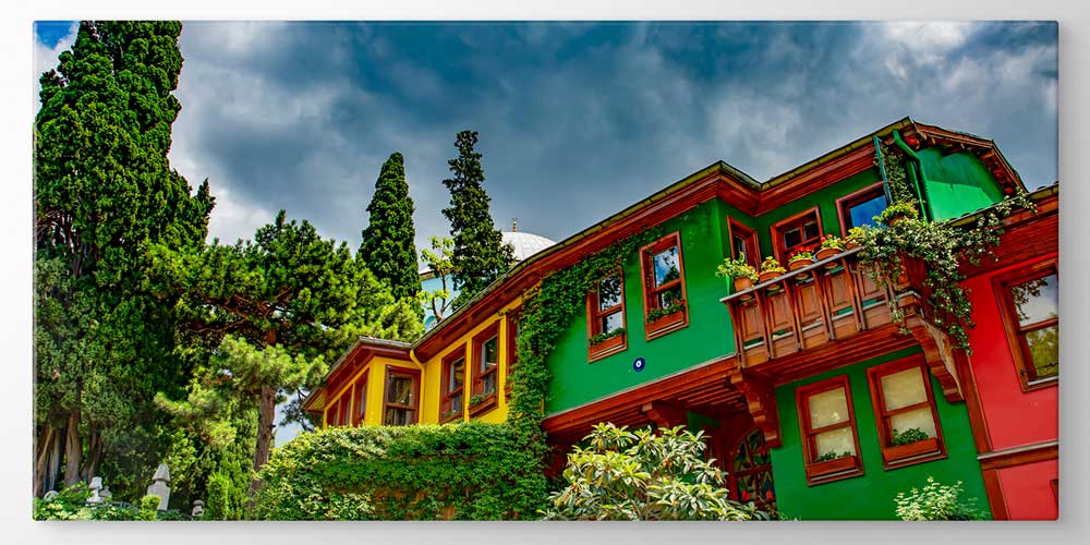 Renkli Tarihi İstanbul Evleri Manzaralı Büyük Ebatlı Duvar Dekoru 11913