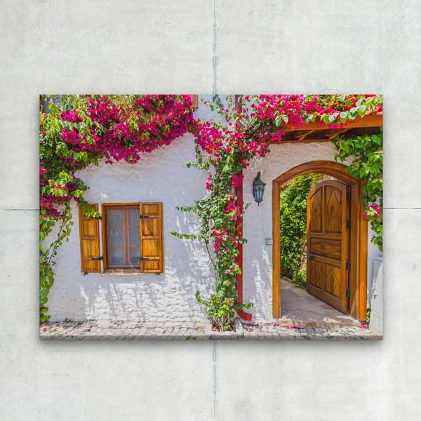 Begonvilli Taş Ev Girişi Kanvas Tablo 12016