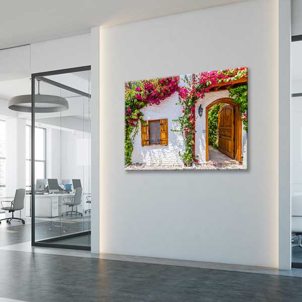 Begonvilli Taş Ev Girişi Kanvas Tablo 12016