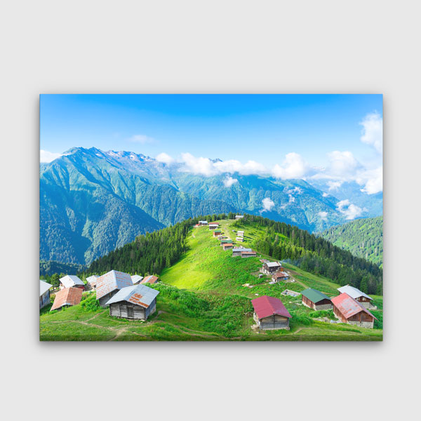 Karadeniz Yayla Evleri ve Dağlar Doğa Kanvas Tablo 12110