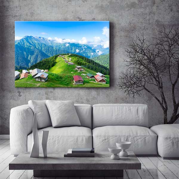 Karadeniz Yayla Evleri ve Dağlar Doğa Kanvas Tablo 12110