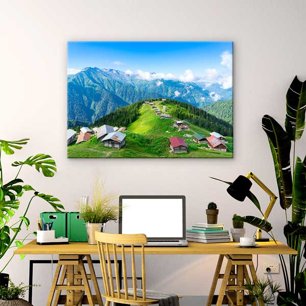 Karadeniz Yayla Evleri ve Dağlar Doğa Kanvas Tablo 12110