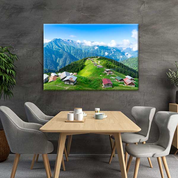 Karadeniz Yayla Evleri ve Dağlar Doğa Kanvas Tablo 12110