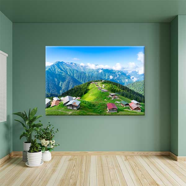 Karadeniz Yayla Evleri ve Dağlar Doğa Kanvas Tablo 12110
