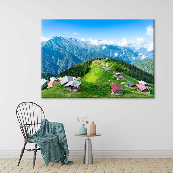 Karadeniz Yayla Evleri ve Dağlar Doğa Kanvas Tablo 12110
