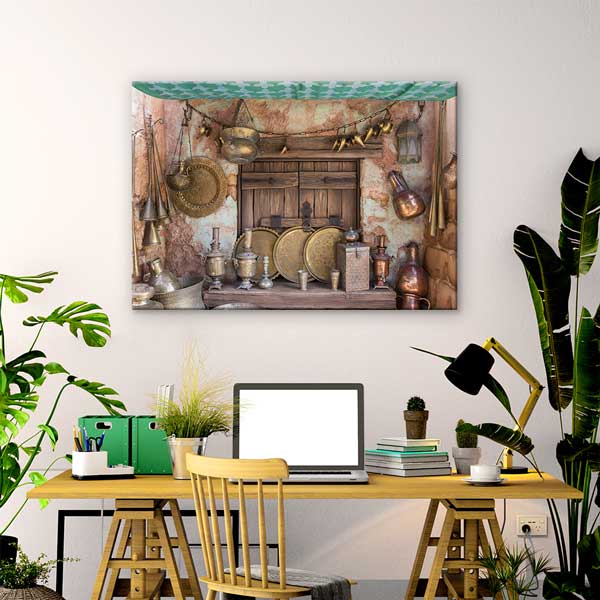 Geleneksel Türk Bakır İşlemeciliği Temalı Otantik Duvar Tablosu Kanvas Tablo 12147