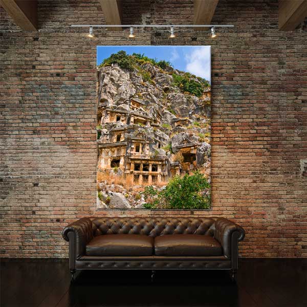Antik Kaya Mezarları ve Tarihi Yamaç Manzarası Kanvas Tablo 12055