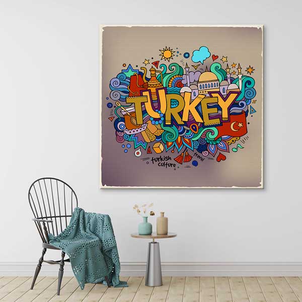 Turkey Kültür ve Turizm Temalı İllüstratif Duvar Tablosu Kanvas Tablo 12153