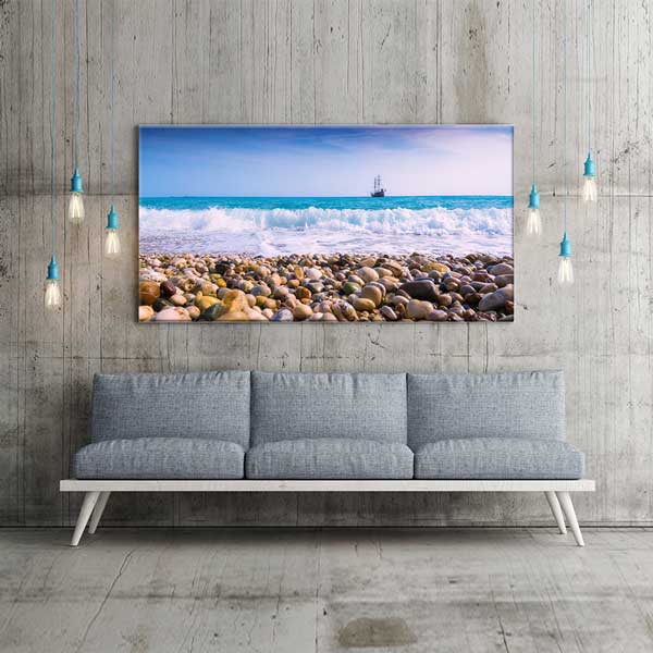 Çakıl Taşlı Sahil ve Deniz Manzarası Kanvas Tablo 12046