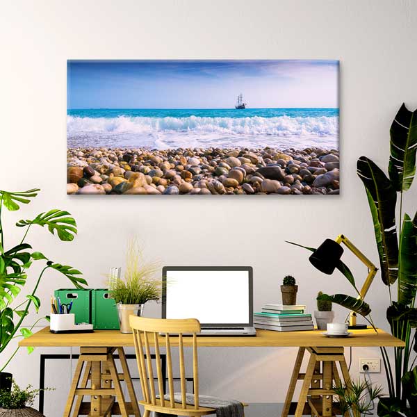 Çakıl Taşlı Sahil ve Deniz Manzarası Kanvas Tablo 12046