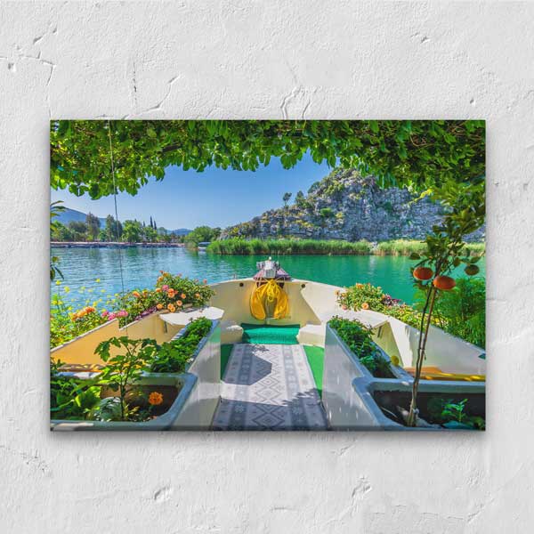 Doğal Göl Üzerinde Tekne Manzaralı Duvar Tablosu Kanvas Tablo 12001