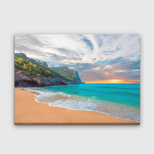 Turkuaz Deniz ve Altın Kumsal Kanvas Tablo 12021