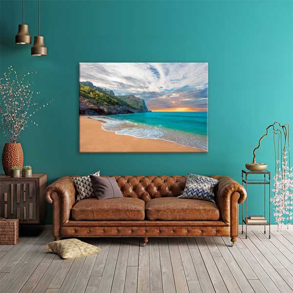 Turkuaz Deniz ve Altın Kumsal Kanvas Tablo 12021