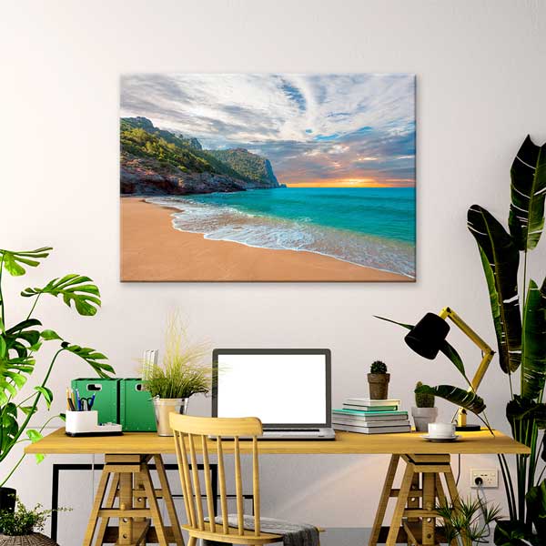 Turkuaz Deniz ve Altın Kumsal Kanvas Tablo 12021