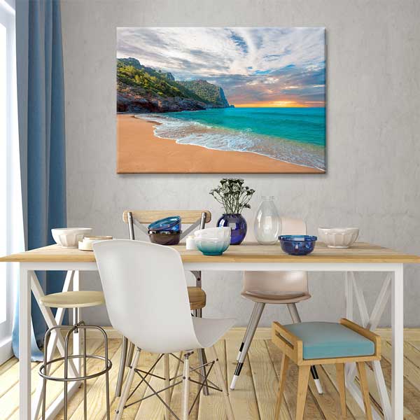 Turkuaz Deniz ve Altın Kumsal Kanvas Tablo 12021