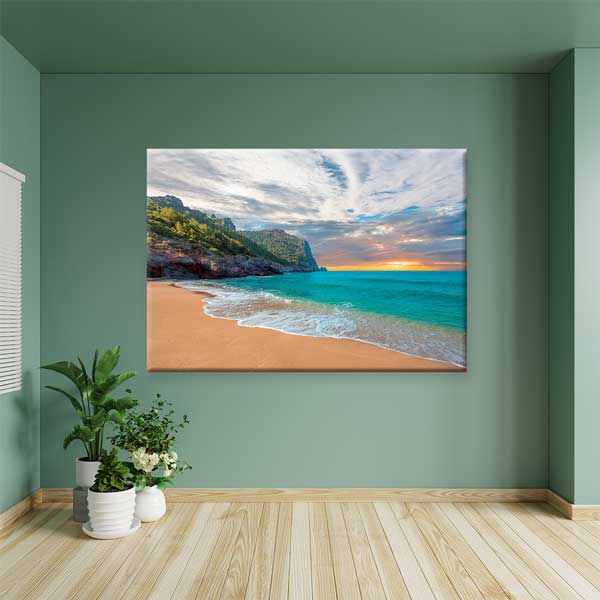 Turkuaz Deniz ve Altın Kumsal Kanvas Tablo 12021