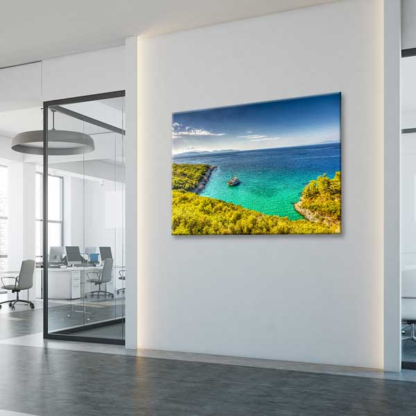 Turkuaz Koy ve Demirli Tekne Kanvas Tablo 12023