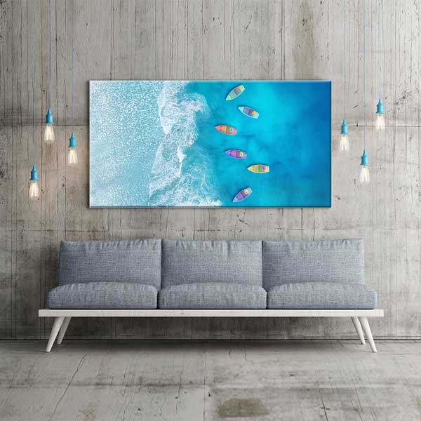 Turkuaz Denizde Renkli Tekneler Manzarası Kanvas Tablo 12045