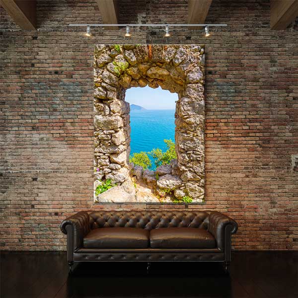 Taş Kemerden Deniz Manzarası Kanvas Tablo 12056