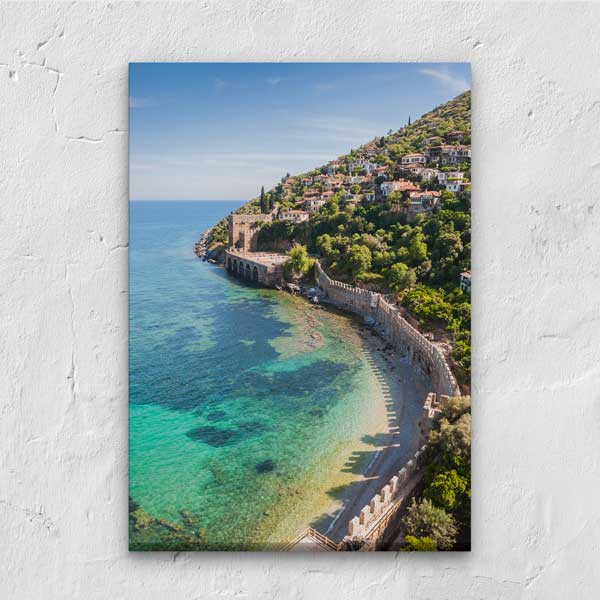 Tarihi Surlar ve Turkuaz Deniz Manzarası Kanvas Tablo 12057